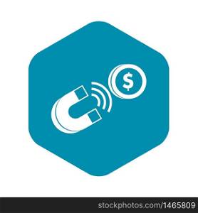 Magnet with coin icon. Simple illustration of magnet with coin vector icon for web. Magnet with coin icon, simple style