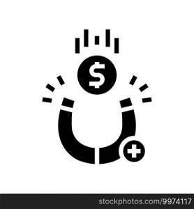 magnetic attracting money glyph icon vector. magnetic attracting money sign. isolated contour symbol black illustration. magnetic attracting money glyph icon vector illustration