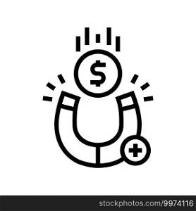 magnetic attracting money line icon vector. magnetic attracting money sign. isolated contour symbol black illustration. magnetic attracting money line icon vector illustration