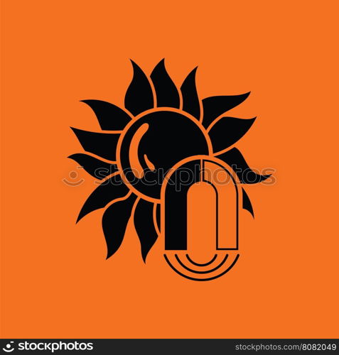 Magnetic storm icon. Orange background with black. Vector illustration.