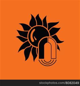 Magnetic storm icon. Orange background with black. Vector illustration.