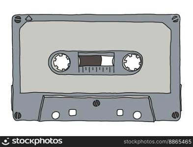magnetic tape cassette for analog audio music recording hand drawn illustration isolated over white background. magnetic tape cassette hand drawn illustration isolated over white