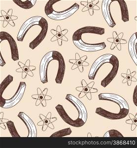 Magnets and atom seamless doodle pattern. EPS 10 vector illustration without transparency.