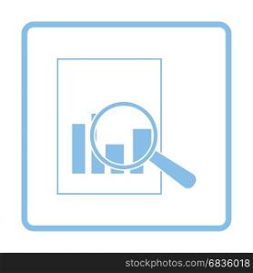 Magnificent glass on paper with chart icon. Blue frame design. Vector illustration.