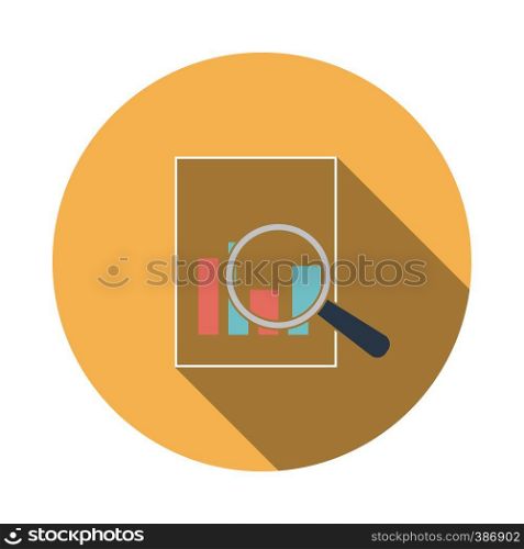 Magnificent glass on paper with chart icon. Flat color design. Vector illustration.
