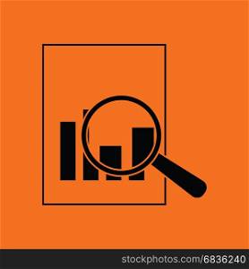 Magnificent glass on paper with chart icon. Orange background with black. Vector illustration.