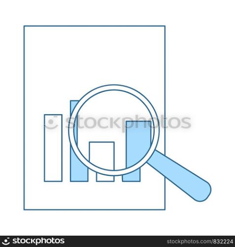 Magnificent Glass On Paper With Chart Icon. Thin Line With Blue Fill Design. Vector Illustration.