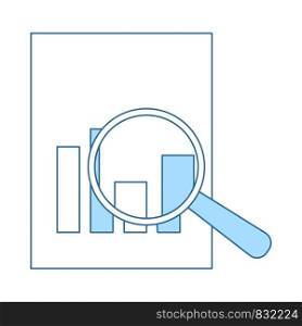 Magnificent Glass On Paper With Chart Icon. Thin Line With Blue Fill Design. Vector Illustration.