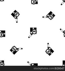 Magnifier and diskette pattern repeat seamless in black color for any design. Vector geometric illustration. Magnifier and diskette pattern seamless black