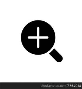 Magnifier and plus black glyph ui icon. Enlargement. Simple filled line element. User interface design. Silhouette symbol on white space. Solid pictogram for web, mobile. Isolated vector illustration. Magnifier and plus black glyph ui icon