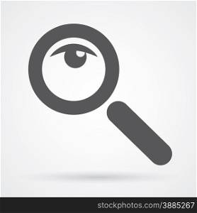 Magnifier glass and eye icon black and white flat design vector illustration.
