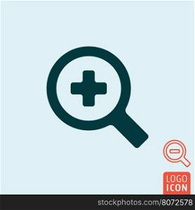 Magnifier glass icon. Magnifier glass icon. Zoom in - zoom out symbol. Vector illustration