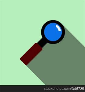 Magnifier icon in flat style on a light blue background. Magnifier icon, flat style