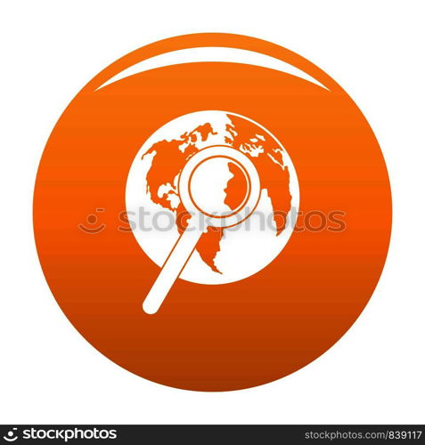 Magnifier on earth icon. Simple illustration of magnifier on earth vector icon for any design orange. Magnifier on earth icon vector orange