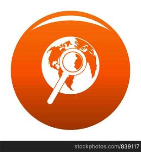 Magnifier on earth icon. Simple illustration of magnifier on earth vector icon for any design orange. Magnifier on earth icon vector orange