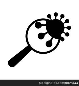 Magnifier Over Coronavirus Molecule Icon. Black Glyph Design. Vector Illustration.