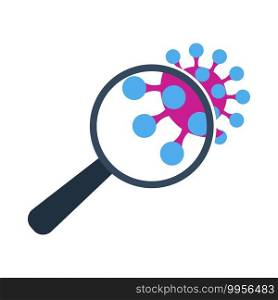 Magnifier Over Coronavirus Molecule Icon. Flat Color Design. Vector Illustration.