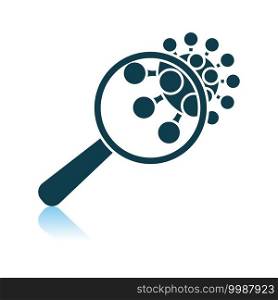 Magnifier Over Coronavirus Molecule Icon. Shadow Reflection Design. Vector Illustration.