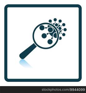 Magnifier Over Coronavirus Molecule Icon. Square Shadow Reflection Design. Vector Illustration.