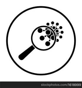 Magnifier Over Coronavirus Molecule Icon. Thin Circle Stencil Design. Vector Illustration.