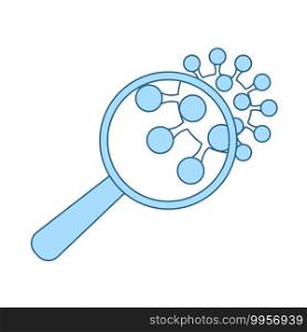 Magnifier Over Coronavirus Molecule Icon. Thin Line With Blue Fill Design. Vector Illustration.