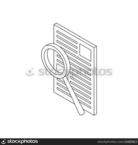 Magnifier search document icon in isometric 3d style isolated on white background. Magnifier search document icon, isometric 3d style
