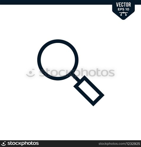 Magnify glass design related to search icon collection in outlined or line art style, editable stroke vector