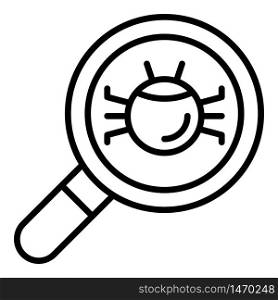 Magnify glass pc bug icon. Outline magnify glass pc bug vector icon for web design isolated on white background. Magnify glass pc bug icon, outline style