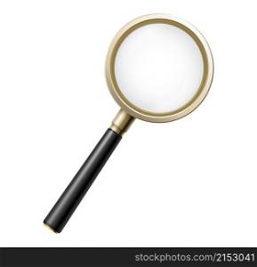 Magnifying glass. 3d magnifier isolated, business detective looking focus zoomed lens, medicine research or lab realistic tool vector illustration. Search and magnifying lens, instrument of tool. Magnifying glass. 3d magnifier isolated, business detective looking element. focus zoomed lens, medicine research or lab realistic tool vector illustration