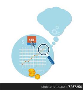 Magnifying glass and chart. Business concept of sale and analyzing