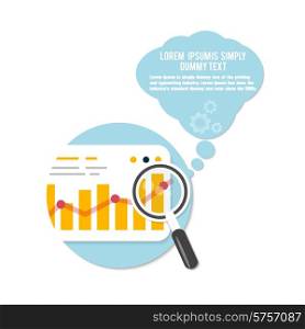 Magnifying glass and chart with bubble. Business concept of analyzing