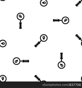 Magnifying glass and map location pattern repeat seamless in black color for any design. Vector geometric illustration. Magnifying glass and location pattern seamless black
