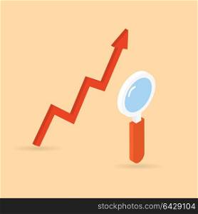 Magnifying glass and schedule growth. . Magnifying glass and schedule growth. Vector illustration .