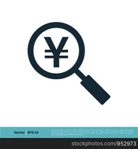 Magnifying Glass and Yen Icon Vector Logo Template Illustration Design. Vector EPS 10.