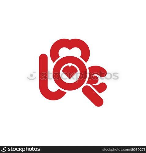 magnifying glass as letter o of word love with heart symbol searching for love icon abstract vector illustration