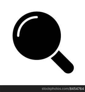 Magnifying glass black glyph icon. Searching information on website. Investigation process. Business tool. Silhouette symbol on white space. Solid pictogram. Vector isolated illustration. Magnifying glass black glyph icon