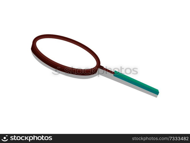 Magnifying glass closeup, lense allowing to enlarge something, symbol of research, magnifying glass with handle vector illustration isolated on white. Magnifying Glass Closeup, Vector Illustration