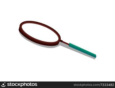 Magnifying glass closeup, lense allowing to enlarge something, symbol of research, magnifying glass with handle vector illustration isolated on white. Magnifying Glass Closeup, Vector Illustration