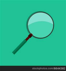 Magnifying glass consisting of lens mounted in frame with handle isolated vector illustration on azure background. This tool can be used to start fire. Magnifying Glass Isolated Illustration on White