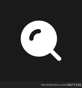 Magnifying glass dark mode glyph ui icon. Enlarging screen. Search tool. User interface design. White silhouette symbol on black space. Solid pictogram for web, mobile. Vector isolated illustration. Magnifying glass dark mode glyph ui icon