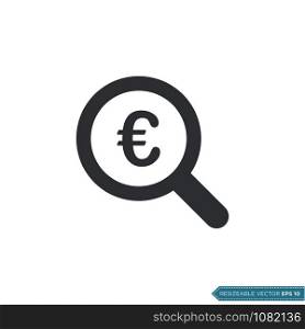 Magnifying Glass Euro Sign Icon Vector Template Illustration Design