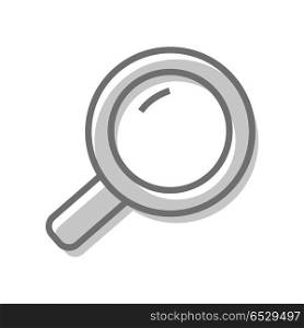 Magnifying Glass Icon. Magnifying glass icon. Gray loupe with glass and handle. Search tool. Research tool. Business concept. Flat pictogram symbol. Isolated vector illustration on white background.