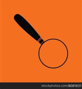 Magnifying glass icon. Orange background with black. Vector illustration.