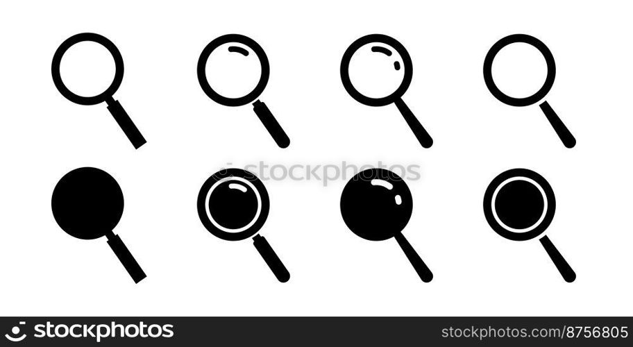Magnifying glass icon. Search symbol. Loupe sign in flat style. Vector illustration. Magnifying glass icon. Search symbol. Loupe sign in flat style. Vector