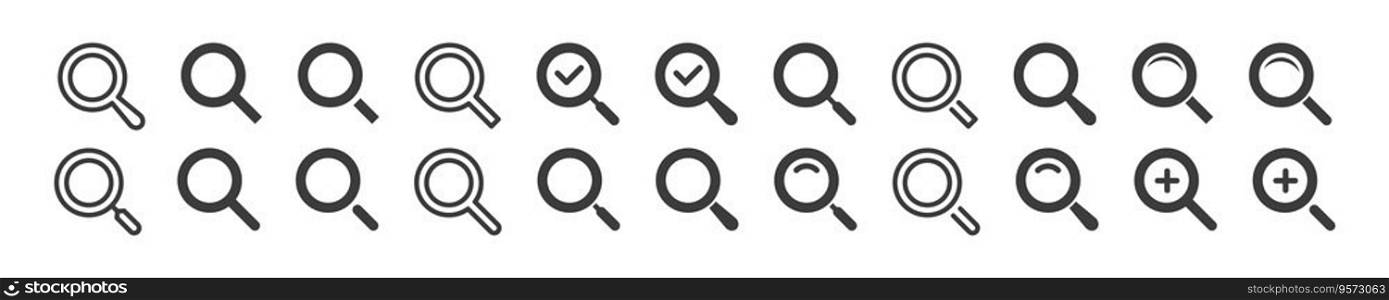 Magnifying glass icon set. Search icons. Loupe. Vector illustration.