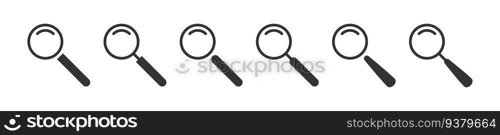 Magnifying glass icon set. Search symbol. Flat vector illustration.