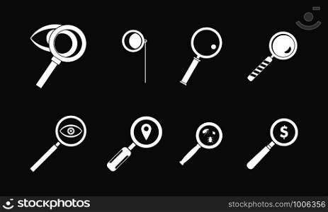 Magnifying glass icon set vector white isolated on grey background . Magnifying glass icon set grey vector