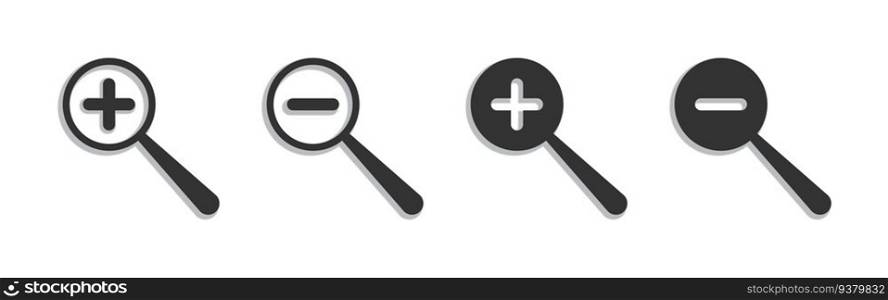 Magnifying glass icon with shadow. Flat vector illustration.