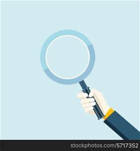 Magnifying glass in a hand flat navigation decorative element icon vector illustration
