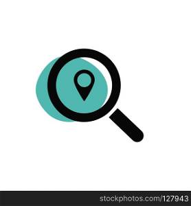 Magnifying glass looking for a location isolated web icon. Vector illustration
